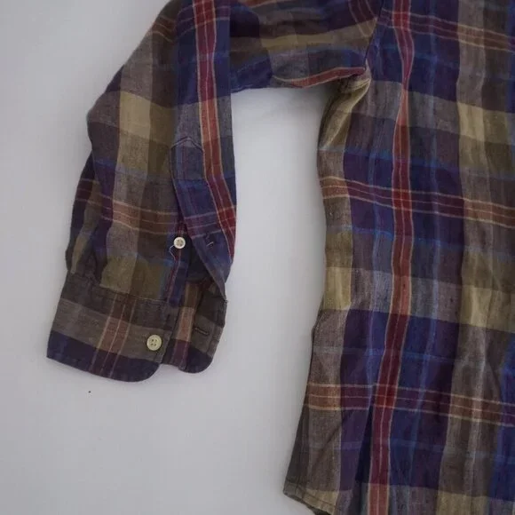 Lauren Ralph Lauren Purple Maroon Plaid Linen Blend Button Up Shirt M - Picture 9 of 12